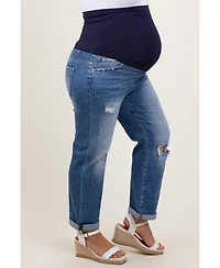 Pinkblush Plus Size Rolled Hem Distressed Straight Leg Jeans