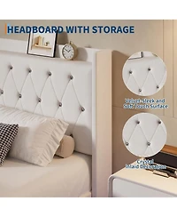 gaomon Queen Size Bed Frame with a Functional Storage Headboard, Industrial Queen Platform Bed with 2 Large Drawers Plus a Charging Station