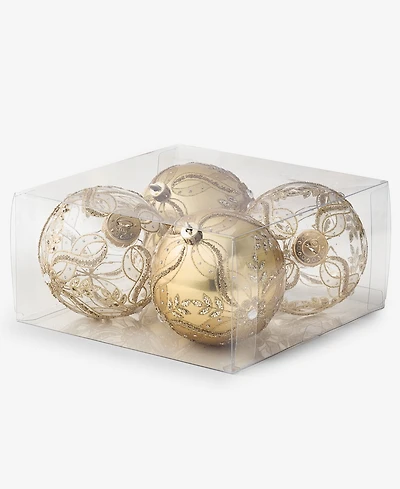 Holiday Lane Opulence Shatterproof Gold-Tone Decorated Ball Ornaments, Set of 4, Macy's Exclusive