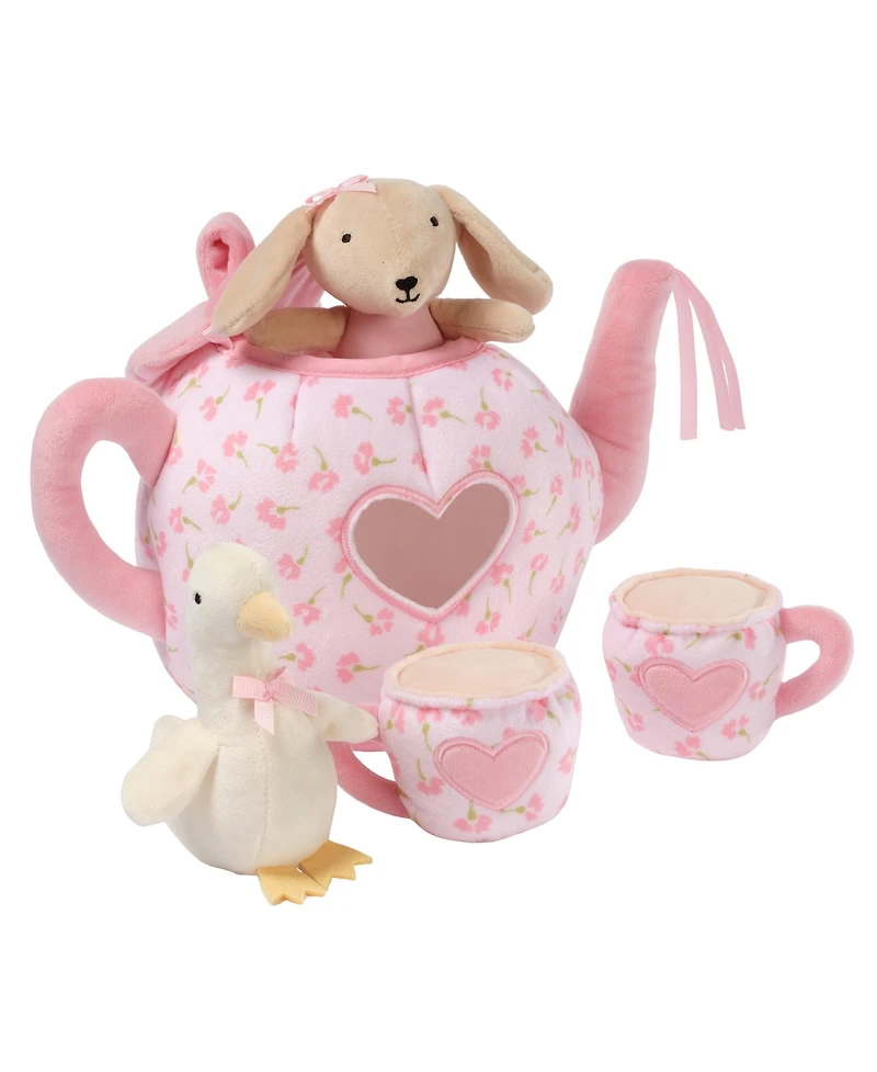 Lambs and Ivy Tea Party Interactive Plush Playset Toy w/ Cups, Pot, Goose and Bunny