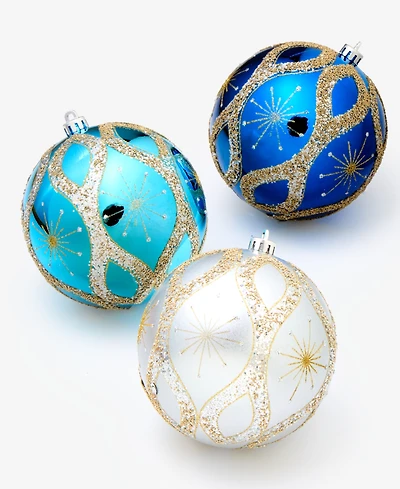 Holiday Lane Opulence Shatterproof Blue & White Ball Ornaments, Set of 3, Macy's Exclusive