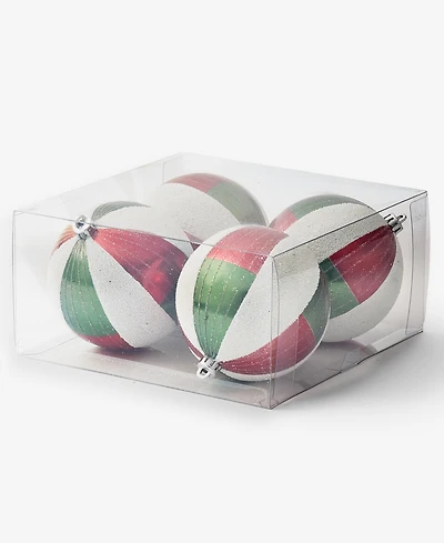 Holiday Lane Heritage Shatterproof Red, Green & White Combo Ball Ornaments, Set of 4, Macy's Exclusive