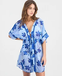 Miken Juniors' Leaf-Trim Leopard-Print Cover-Up Kimono, Macy's Exclusive