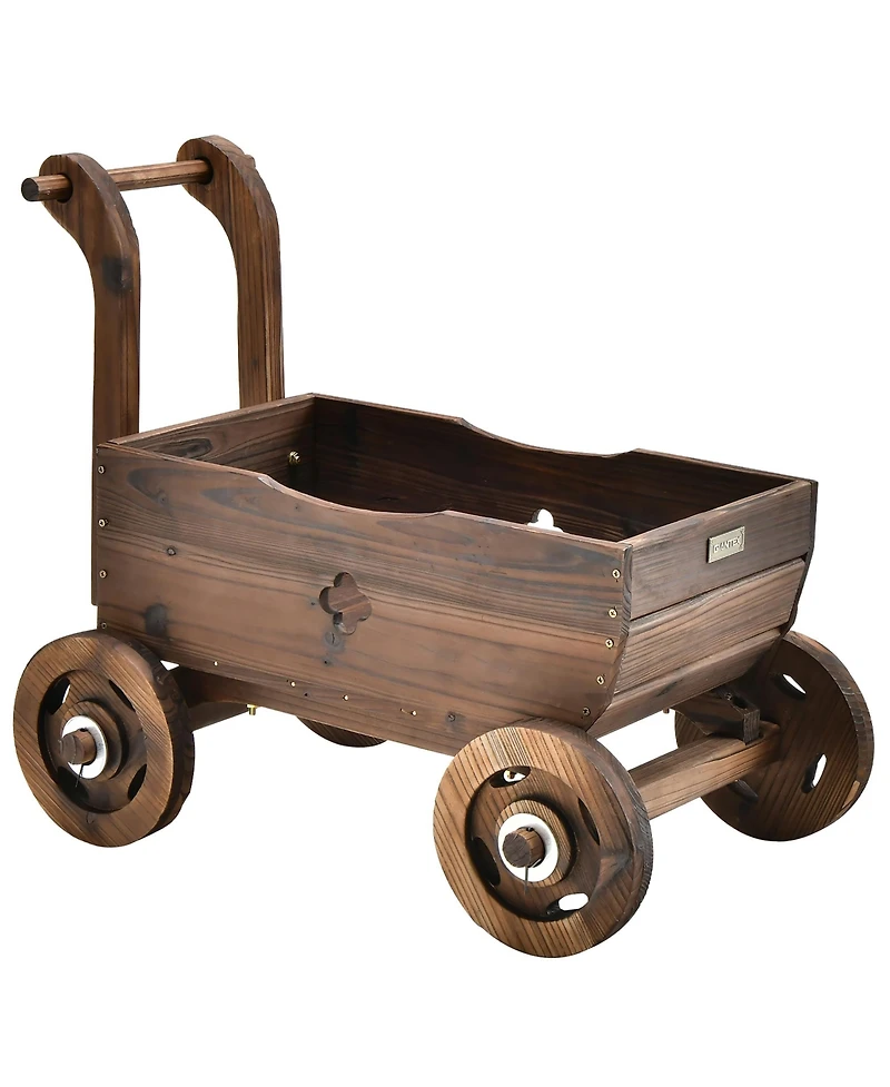 Decorative Wagon Cart Plant Flower Pot Stand Wooden Raised Garden Planter Box
