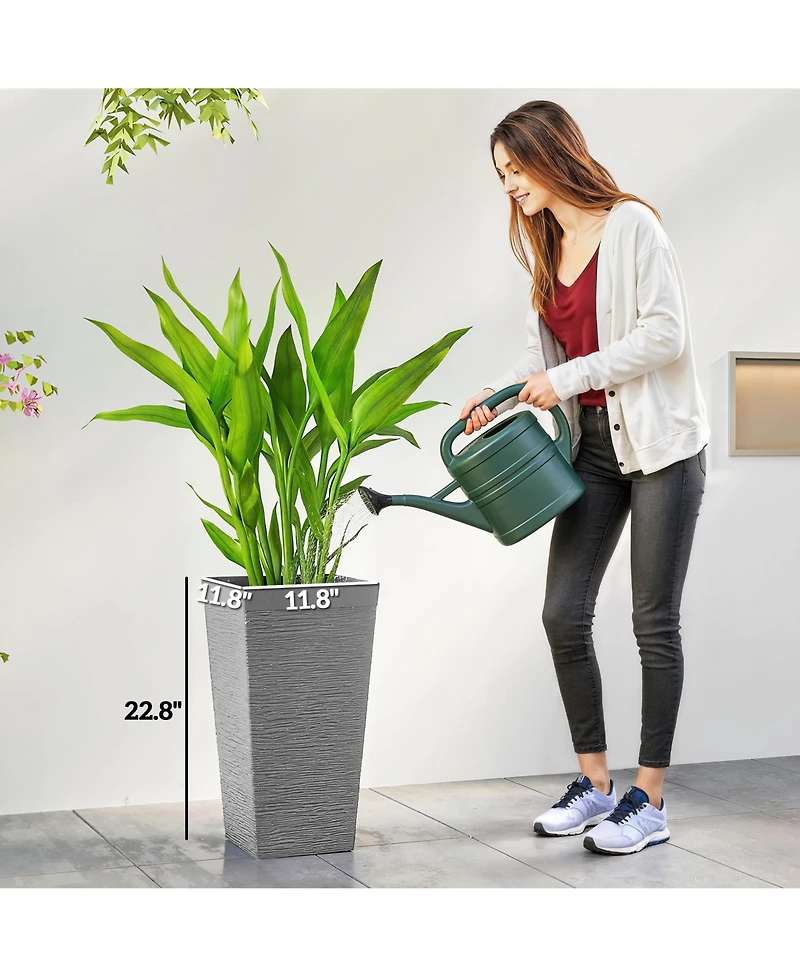 Outsunny 22.8 Inch Tall Planters, Set of 3 Plastic Flower Pots,