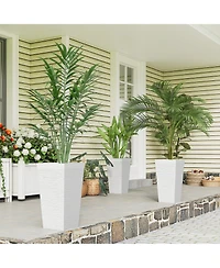 Outsunny 22.8 Inch Tall Planters, Set of 3 Plastic Flower Pots,