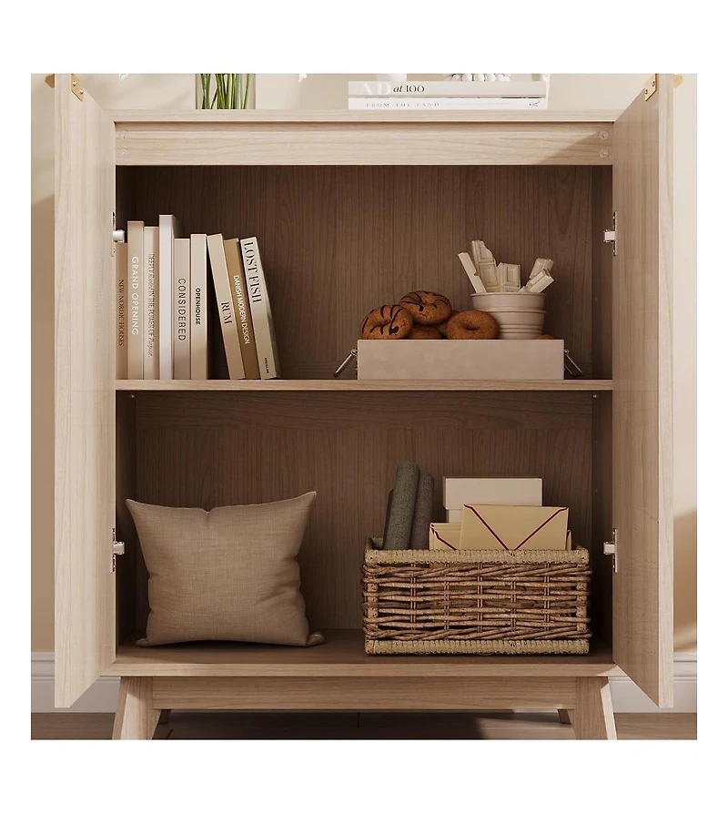 gaomon Fluted Cabinet with Storage Buffet Sideboard with Adjustable Shelves and Gold Handles for Living Room Entry and Kitchen