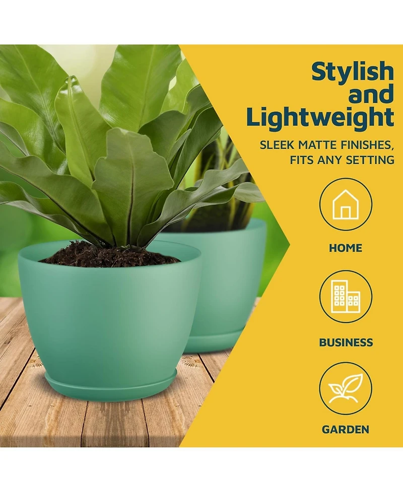 Set of 5 lightweight, durable mint planter pots with drainage holes. Space-saving, modern design for versatile indoor/outdoor planting.