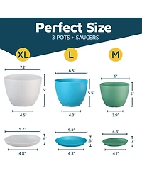 Lifemaster Multicolor Plant Pots Pack with Drainage Holes & Saucers