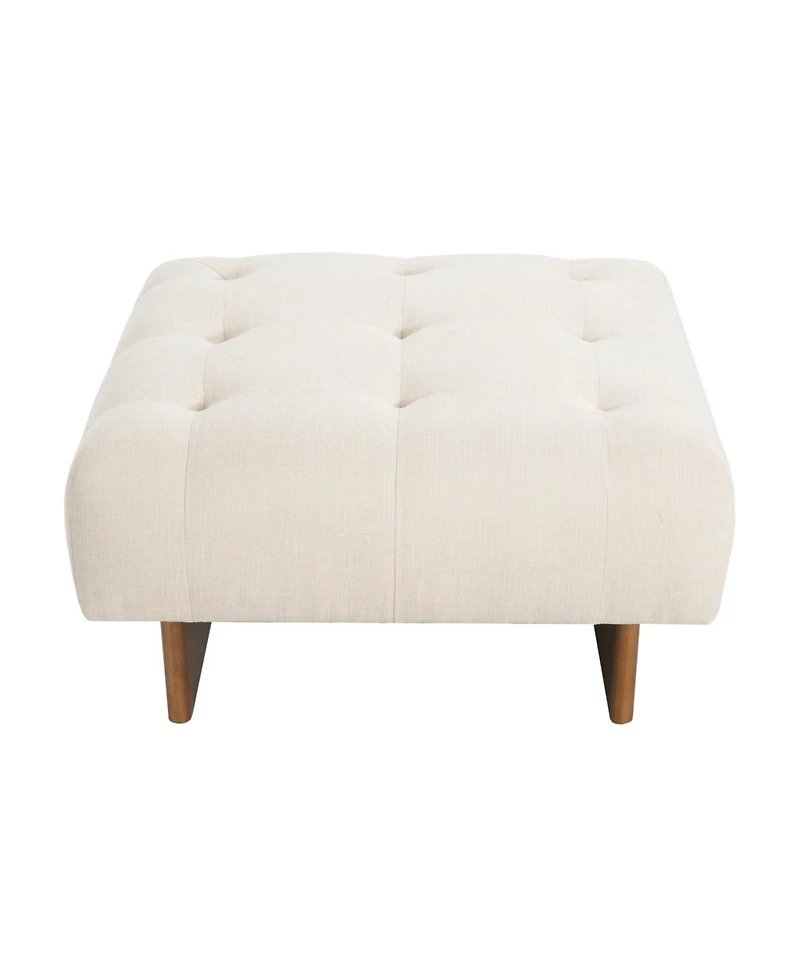 Streamdale Furniture Square Upholstered Tufted Linen Fabric Ottoman, Solid Wood Legs