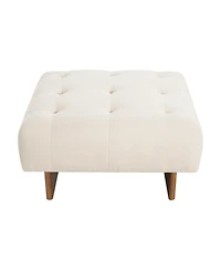 Streamdale Furniture Square Upholstered Tufted Linen Fabric Ottoman, Solid Wood Legs