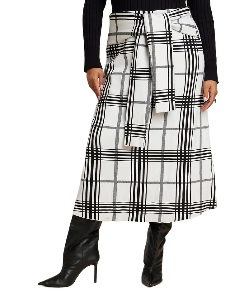 Eloquii Women's Plaid Midi Sweater Skirt With Sleeve Ties