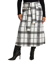 Eloquii Women's Plaid Midi Sweater Skirt With Sleeve Ties