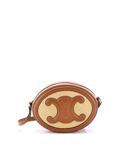 Pre-Owned Celine Triomphe Oval Crossbody Bag Straw and Leather