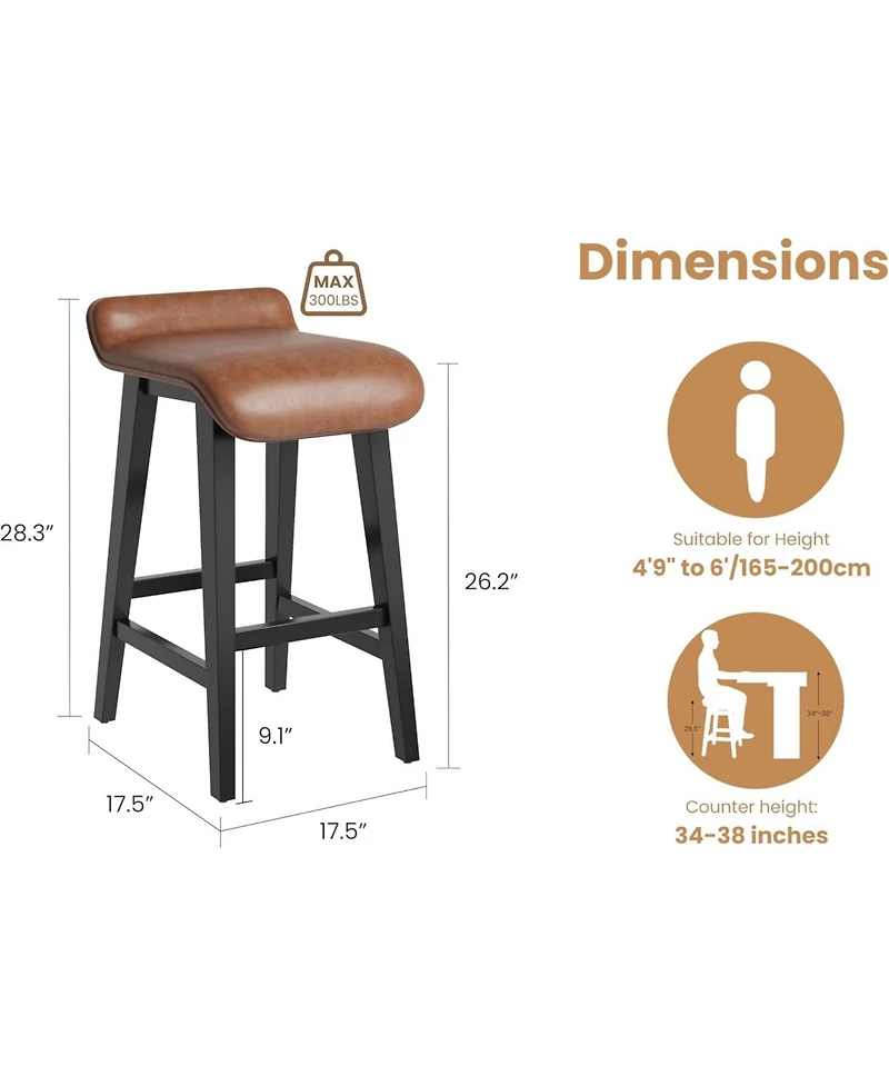 gaomon 26.2" Bar Stools Set of 4, Modern Upholstered Kitchen Stools with Low Back, Footrest & Wood Legs, Counter Height for Kitchen or Dining.