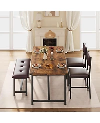 gaomon 4-Piece Wood Dining Table Set with 2 Upholstered Chairs and Bench