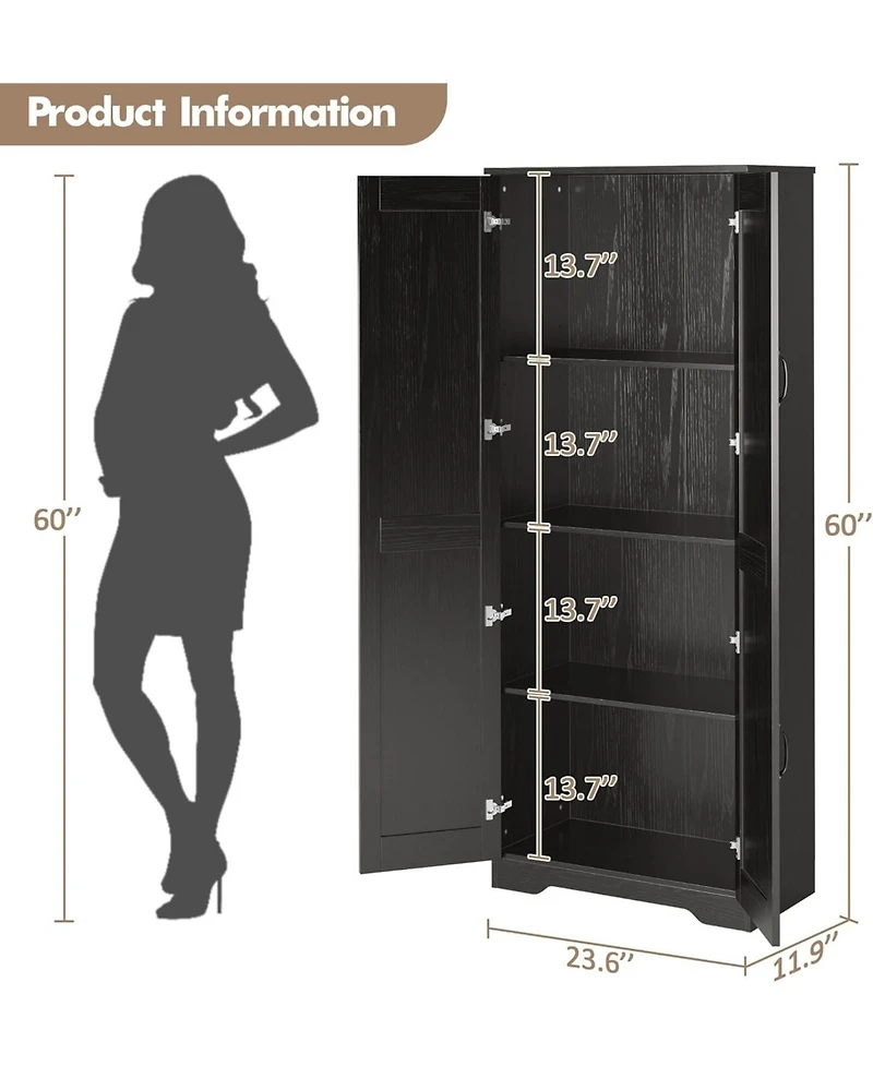 gaomon Tall Kitchen Pantry Cabinet, 60 in Storage Cabinet with 2 Doors and Adjustable Shelves, Freestanding Large Utility Storage Cupboard