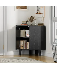 Gaomon industrial 3 tier wooden corner cabinet with adjustable shelves and doors—freestanding triangle design for space saving living room stor