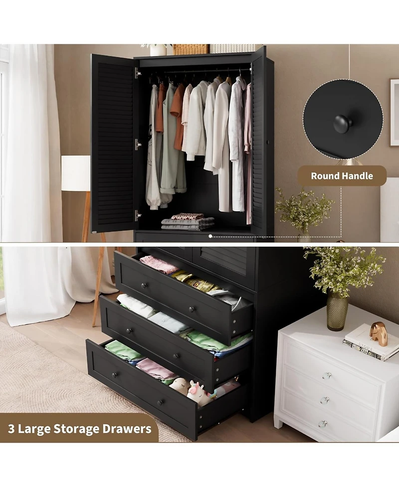 gaomon Armoire Wardrobe Closet Drawers Doors, Modern Wooden Cabinets for Hanging Clothes, Tall Standing Bedroom Armoires, Heavy Duty