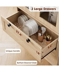 gaomon Tall Kitchen Pantry Cabinet - Modern Display Storage with 2 Large Drawers, Glass Doors, and Adjustable Shelves