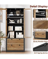 gaomon Tall Kitchen Pantry Cabinet - Modern Display Storage with 2 Large Drawers, Glass Doors, and Adjustable Shelves
