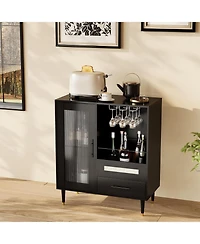 gaomon Modern Wine Bar Cabinet with Glass Rack, Door Display and Drawers, Coffee & Liquor Storage, Buffet Sideboard Table