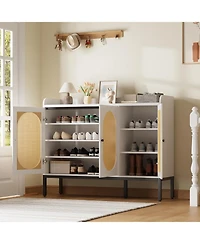 gaomon Shoe Cabinet with 3 Rattan Doors, Freestanding Shoe