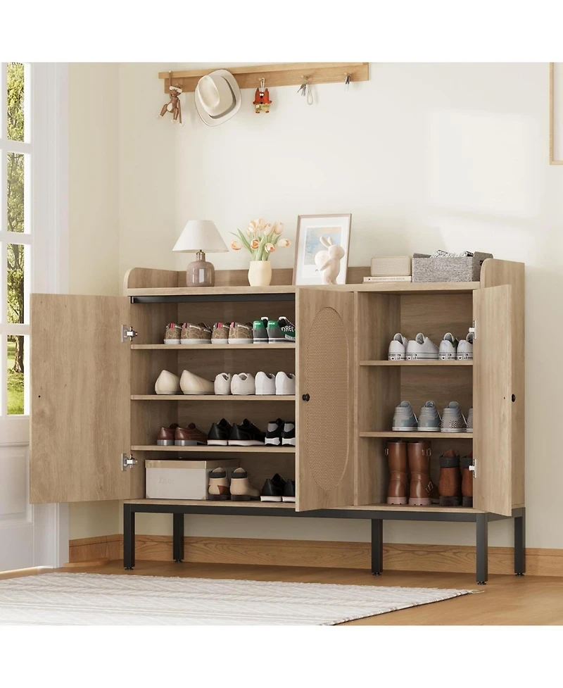 gaomon Shoe Cabinet with 3 Rattan Doors, Freestanding