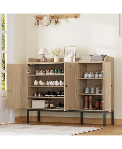 gaomon Shoe Cabinet with 3 Rattan Doors, Freestanding