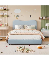 gaomon Velvet Upholstered Bed Frame Boucle Headboard Rounded Corners Low Wood Slats No Box Spring.