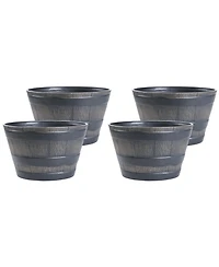 Gardenised Rustic Wood- Look Plastic Half Barrel Flower Pot Bucket Planter, Pack of 4