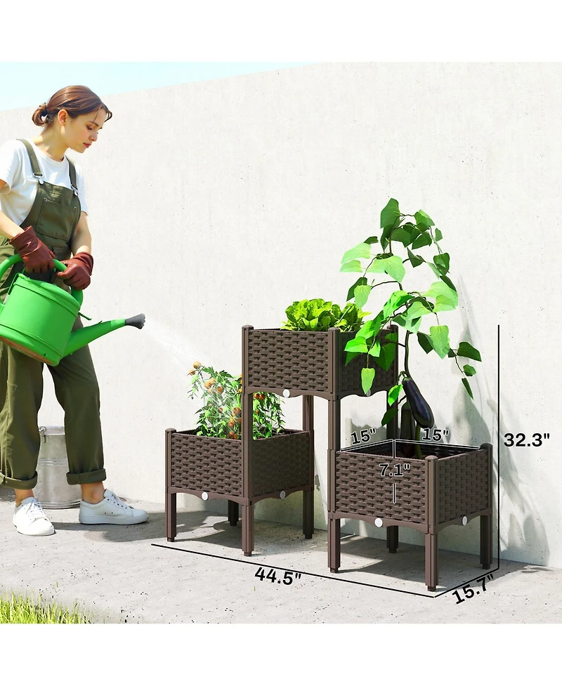 Outsunny Plastic Raised Garden Bed with Legs, Self Watering Planter Boxes
