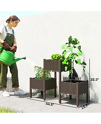 Outsunny Plastic Raised Garden Bed with Legs, Self Watering Planter Boxes