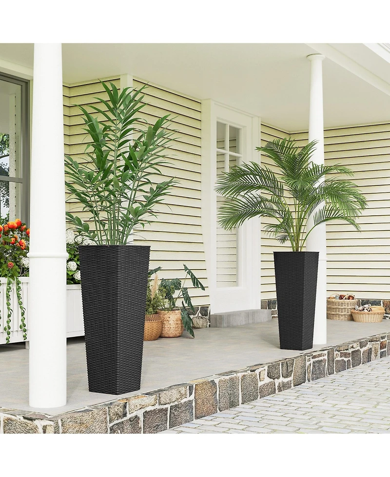 Outsunny 32 Inch Set of 2 Tall Planters for Outdoor Plants,