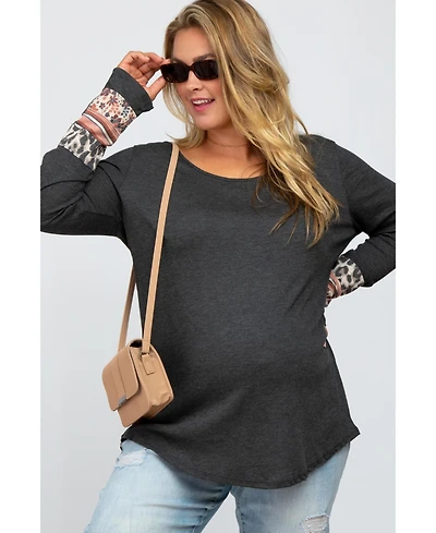 Pinkblush Plus Size Charcoal Colorblock Sleeve Top