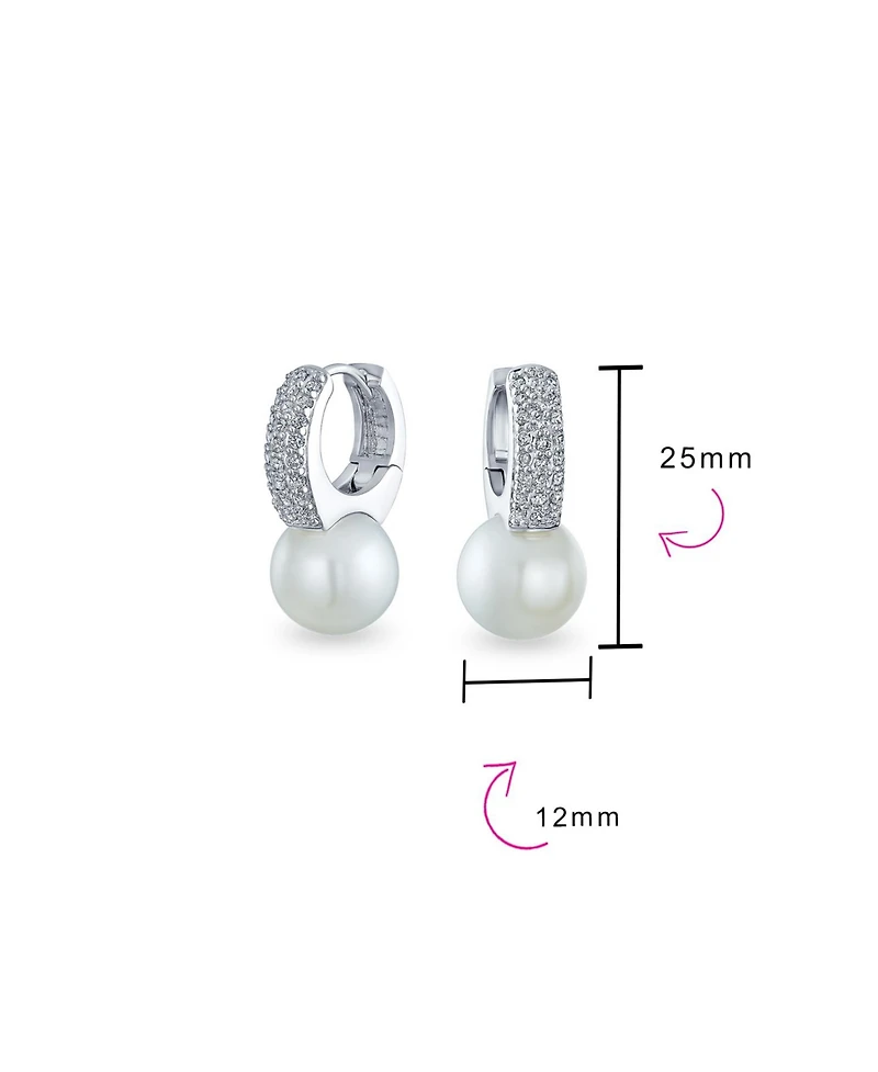 Bling Jewelry Pearl/Cubic Zirconia Mini Hoop Huggie Drop Earrings