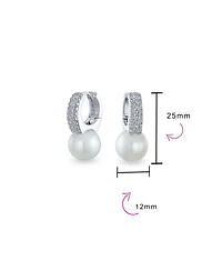 Bling Jewelry Pearl/Cubic Zirconia Mini Hoop Huggie Drop Earrings