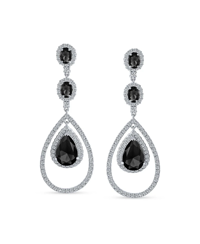 Bling Jewelry Cocktail Cubic Zirconia Double Halo Large Teardrop Cz Statement Chandelier Earrings