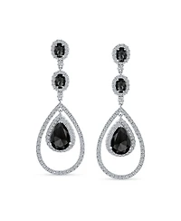 Bling Jewelry Cocktail Cubic Zirconia Double Halo Large Teardrop Cz Statement Chandelier Earrings