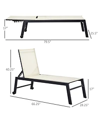 Clihome Outdoor Lounge Chair, Patio Lounger with 5-Position Reclining Backrest and 2 Wheels