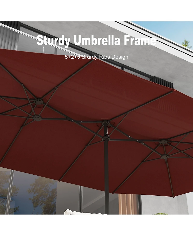 15 ft. Large Double Sided Umbrella Outdoor Patio Umbrella with Base and Sand Bag