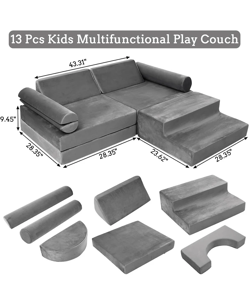 Modular Kids Couch 13PCS Nugget Couch,Toddler Couch for Creative Boys Girls, Convertible Nugget Couch Kids Modular Play Couch, Kids Sofa for Playroom