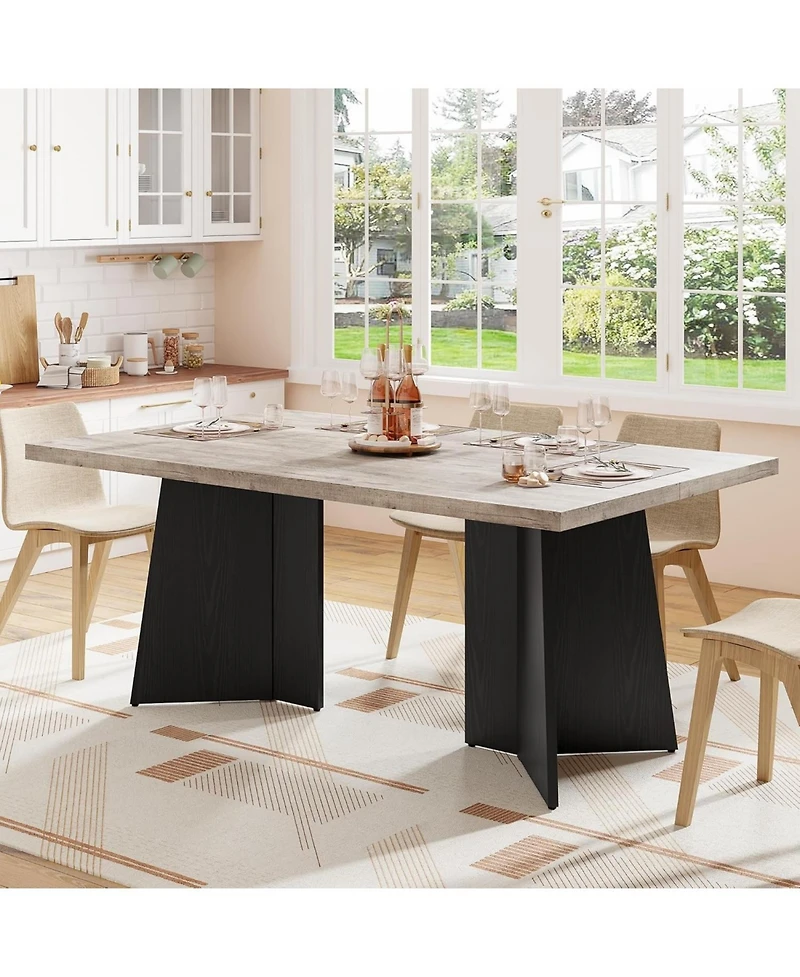 gaomon 63" Dining Table for 6-8, Modern Long Kitchen Table with Large Top & Pedestal Legs