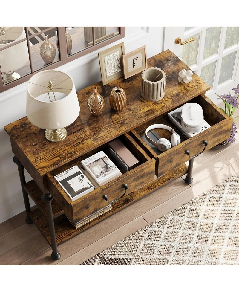 gaomon Rustic Console Table with 2 Drawers & Storage Shelves, Farmhouse Entryway Table for Home Decor