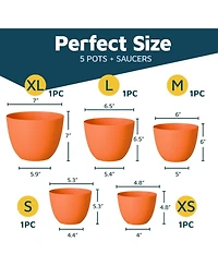 Lifemaster Yellow Plant Pots 5 Pack with Drainage Holes & Saucers, Stackable Indoor & Outdoor Planters