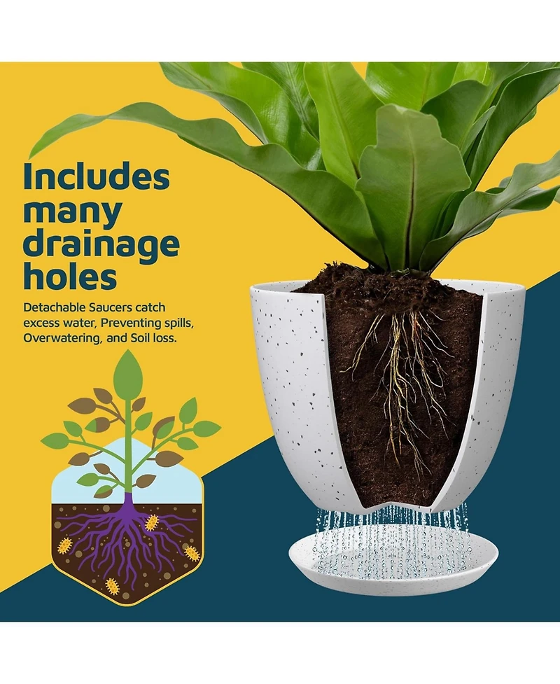 Lifemaster White Gray Plant Pots 15 Pack with Drainage Holes & Saucers, Stackable Indoor & Outdoor Planters for Houseplants & Flowers