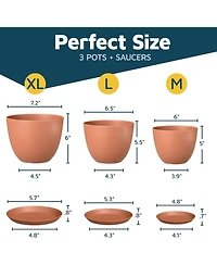 Terracotta Plant Pots with Drainage Holes & Saucers 3-Pack – Indoor & Outdoor Stackable Planters, Durable & Weatherproof.