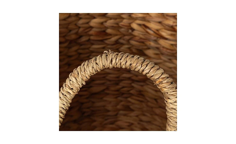 Household Essentials Round Handwoven Water Hyacinth and Seagrass Basket with Handles, Natural