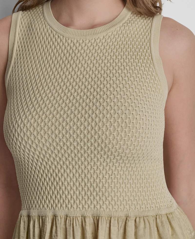 Dkny Women's Sleeveless Sweater Top Mixed Media Midi Dress