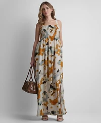 Dkny Women's Sleeveless Straight Neck Smocked Rumple Dress